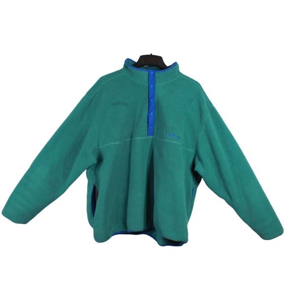 LL Bean Unisex Bean's Teal Classic Snap Fleece Pullover Sweater Size XXL - Picture 1 of 8